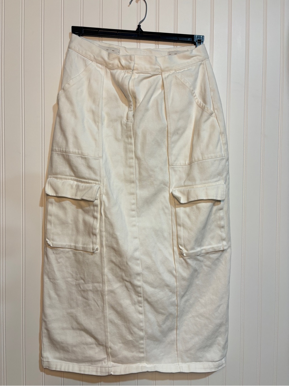 High-Rise Cream Cargo Midi Skirt with Utility Pockets - Picture 4 of 6